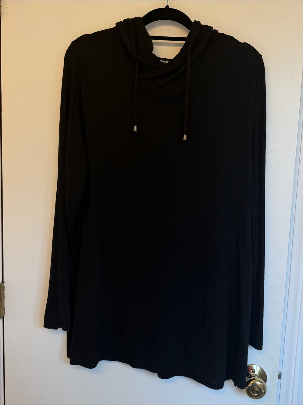 Premise Black Long-Sleeve Cowl Neck Hoodie Top